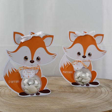 Boite à dragées Renard avec boule plexi