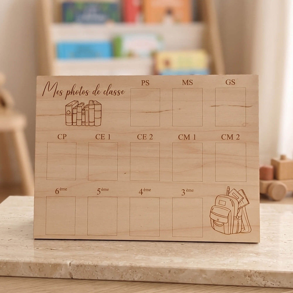 Cadre photo de classe rectangulaire en bois - PS à 3ème | Deux Fées et un Lutin