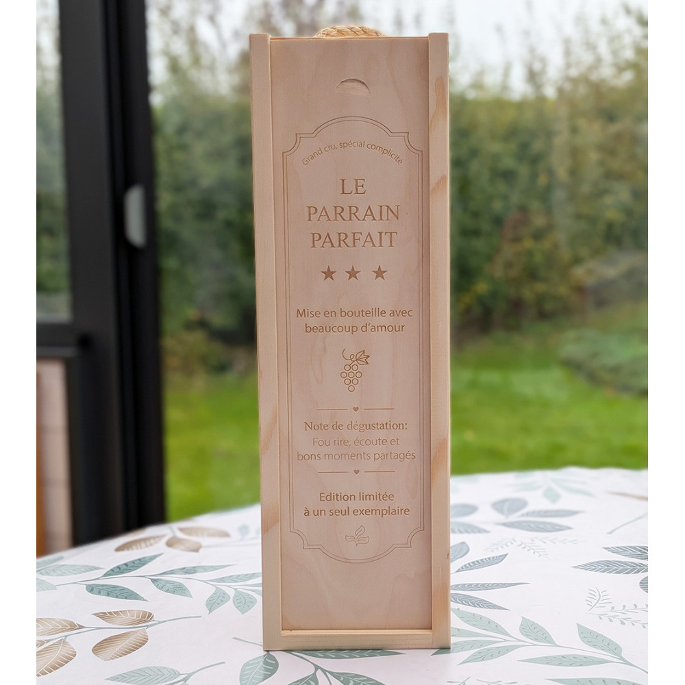 Coffret à vin en bois Parrain · Cadeau personnalisé gravé