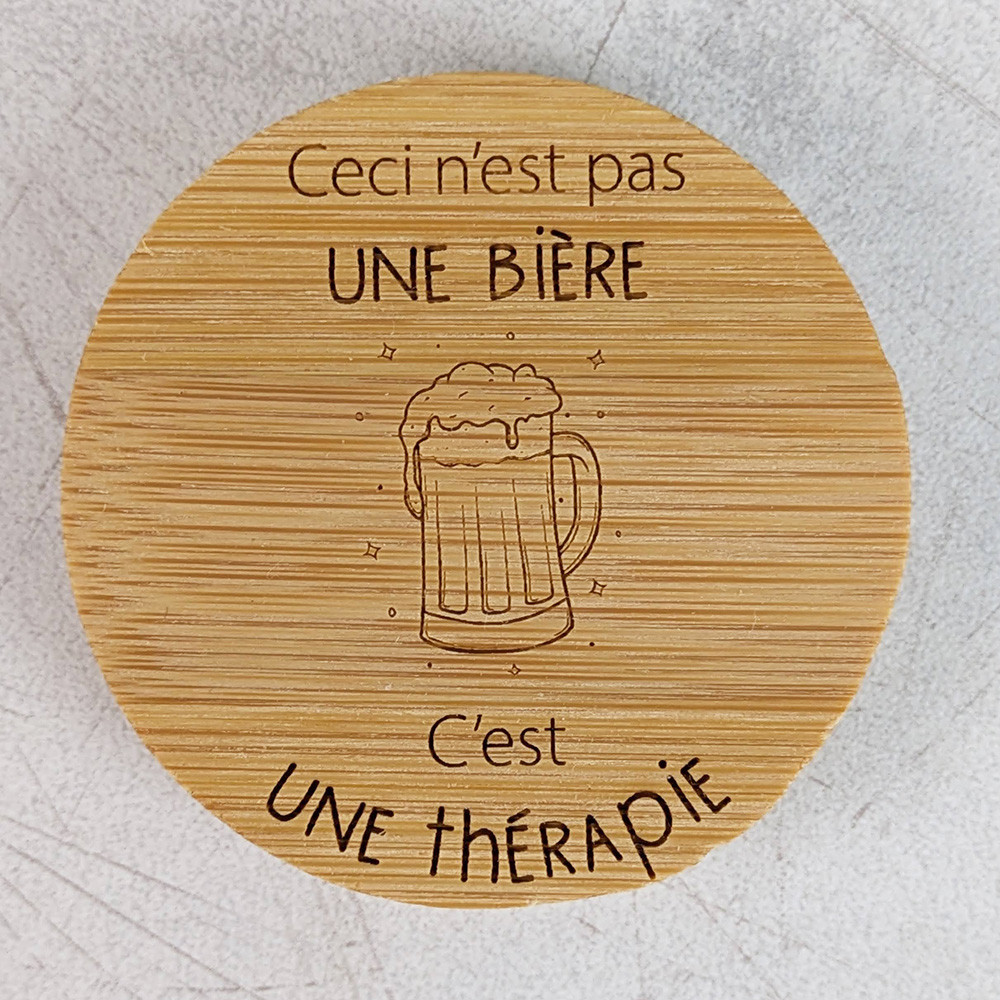 Décapsuleur rond bois Apéro & Bière · Cadeau humour gravé