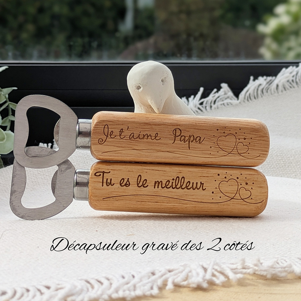 Décapsuleur long Papa Papy Parrain · Cadeau gravé famille