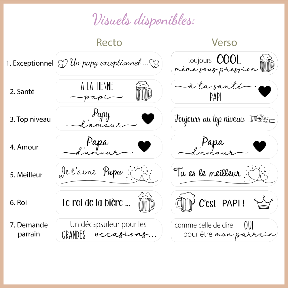 Décapsuleur long Papa Papy Parrain · Cadeau gravé famille