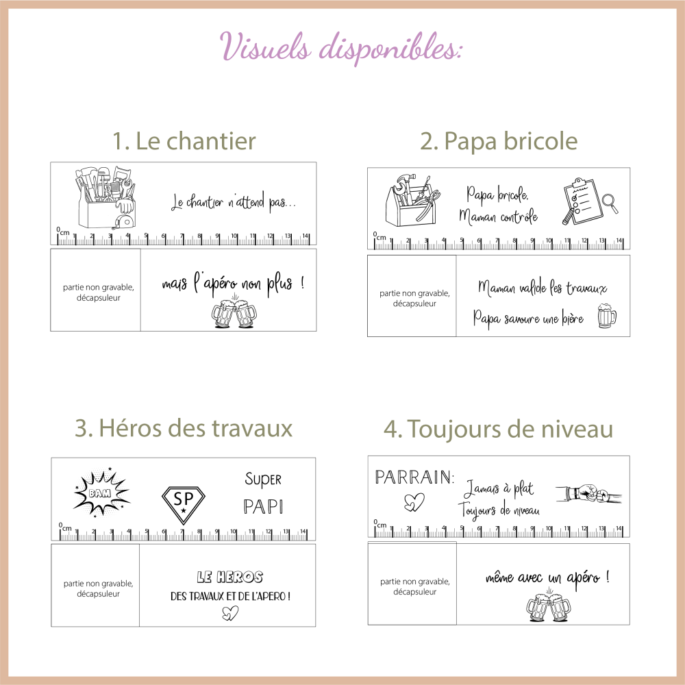 Décapsuleur niveau à bulle bois · Cadeau bricoleur gravé