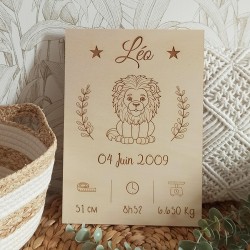 Affiche naissance en bois LION