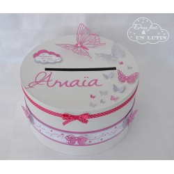 Urne pour baptême Papillon Fuchsia et parme