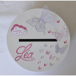Urne ronde pour baptême Papillon