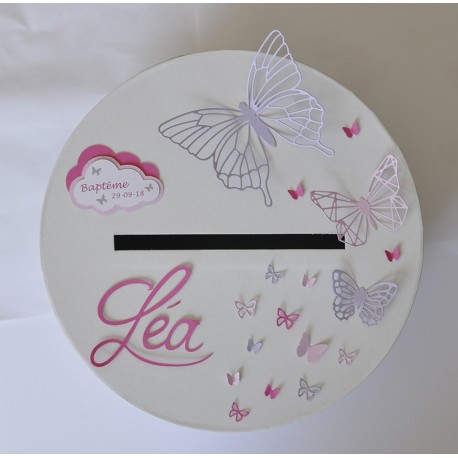 Urne ronde pour baptême Papillon